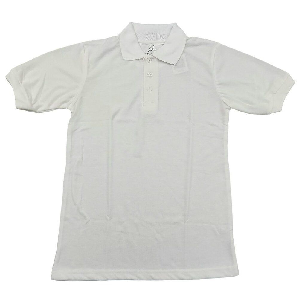 School Uniform Polo Shirt Boys 10 White Short Sleeve Durable Fabric 1/4 Button